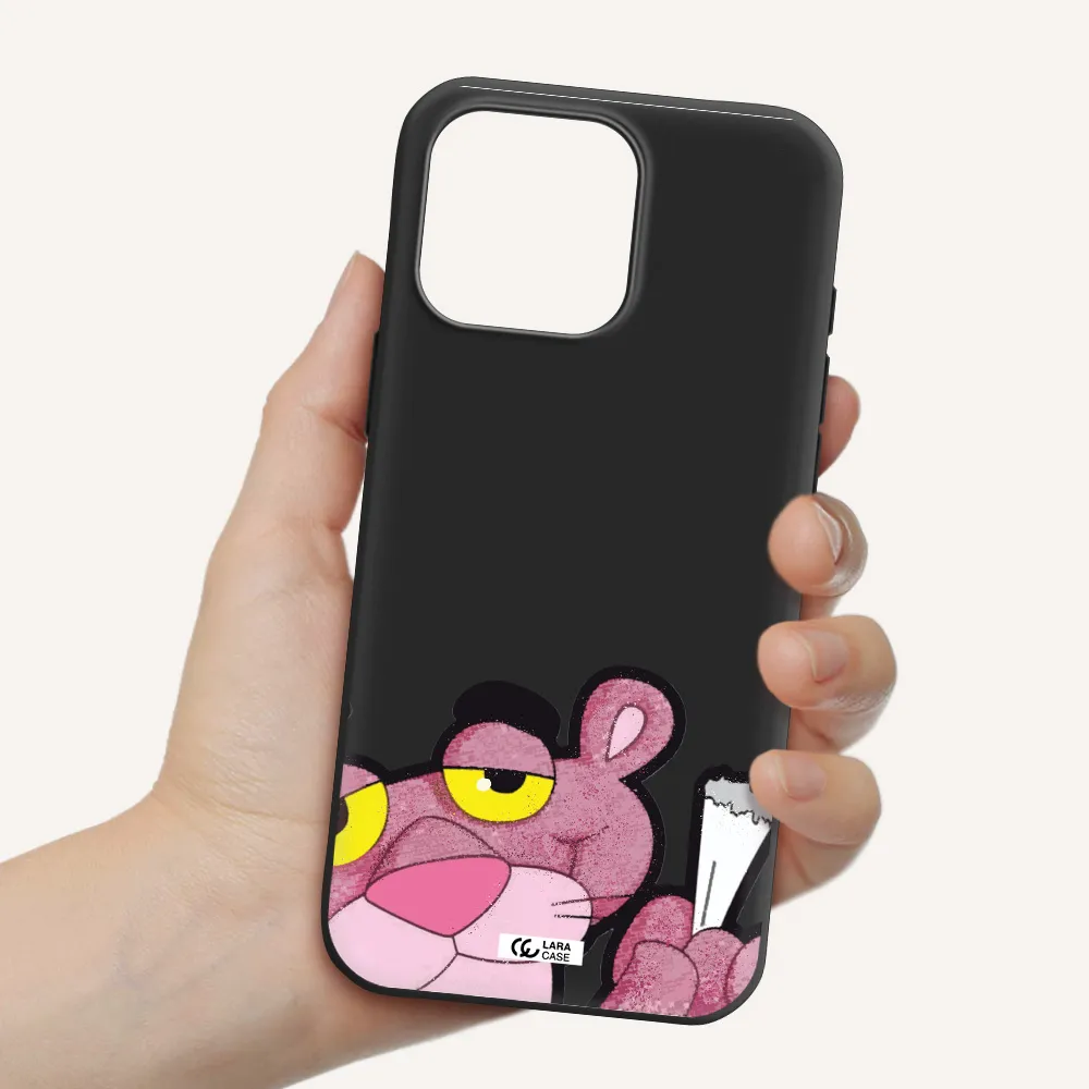 A Cartoon Of A Pink Bear Apple Iphone 16 Pro Max Silicone Black Case
