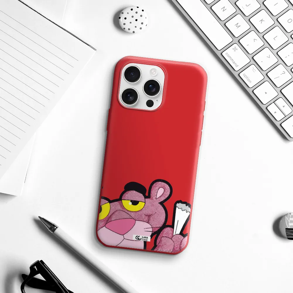 A Cartoon Of A Pink Bear Apple Iphone 16 Pro Max Silicone Imperial Red Case