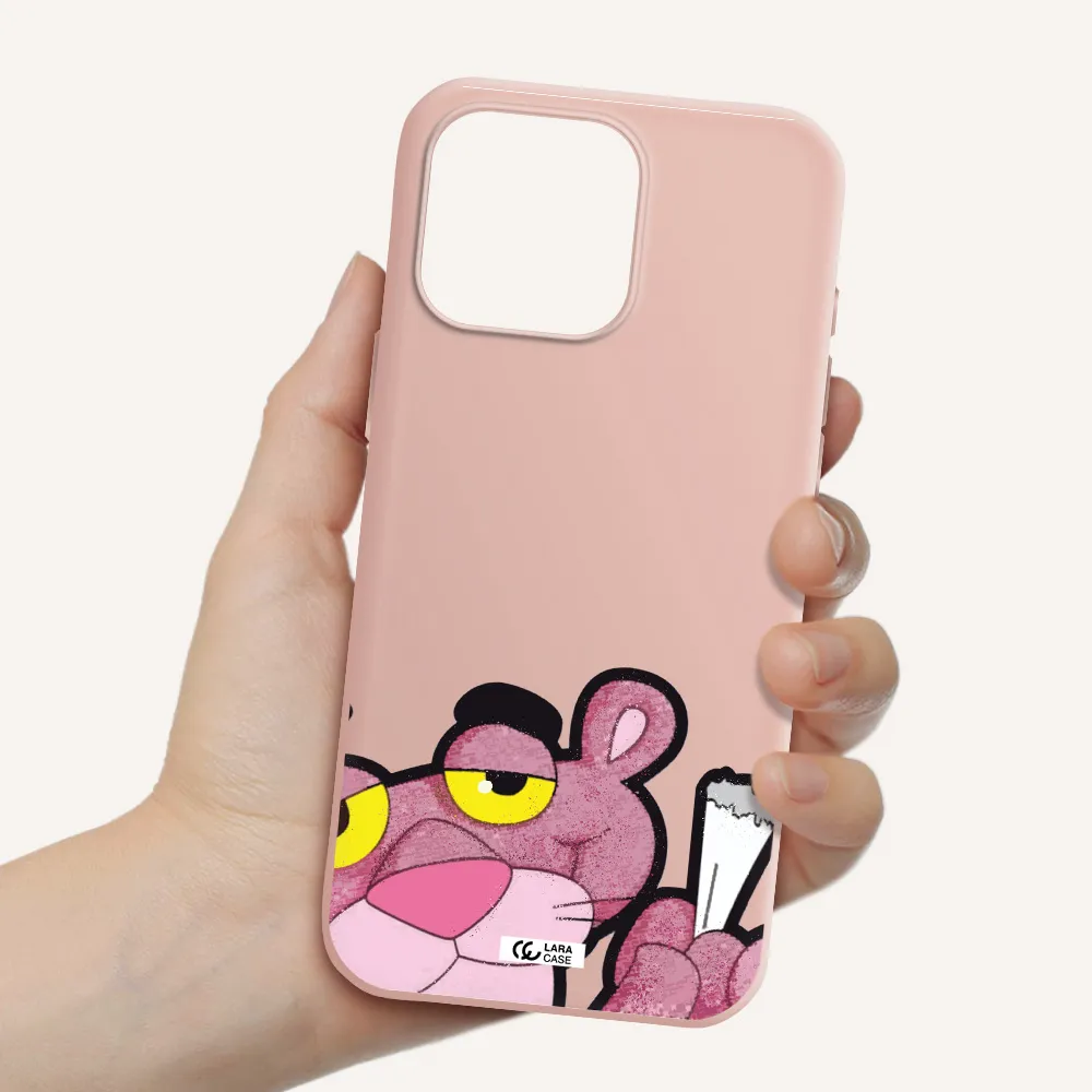 A Cartoon Of A Pink Bear Apple Iphone 16 Pro Max Silicone Pastel Pink Case