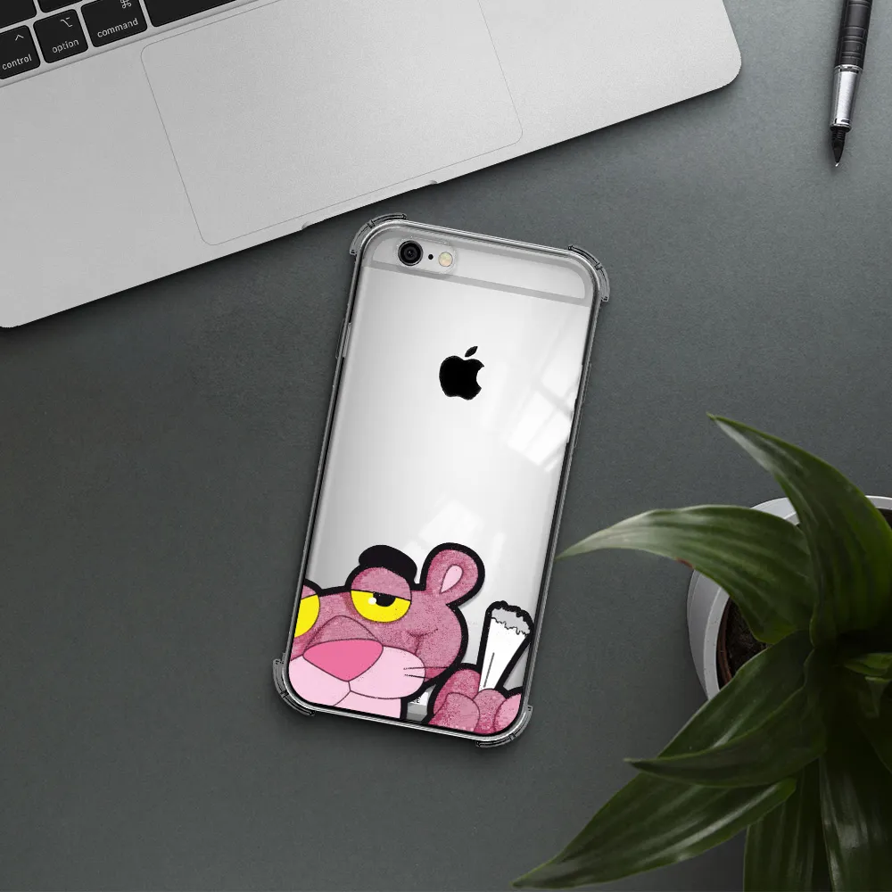 a cartoon of a pink bear Apple iPhone 6 Clear PC Case