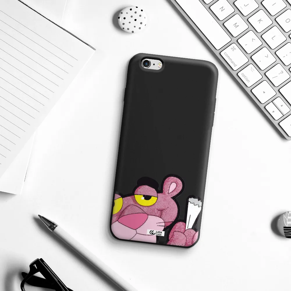 a cartoon of a pink bear Apple iPhone 6 plus Silicone black Case