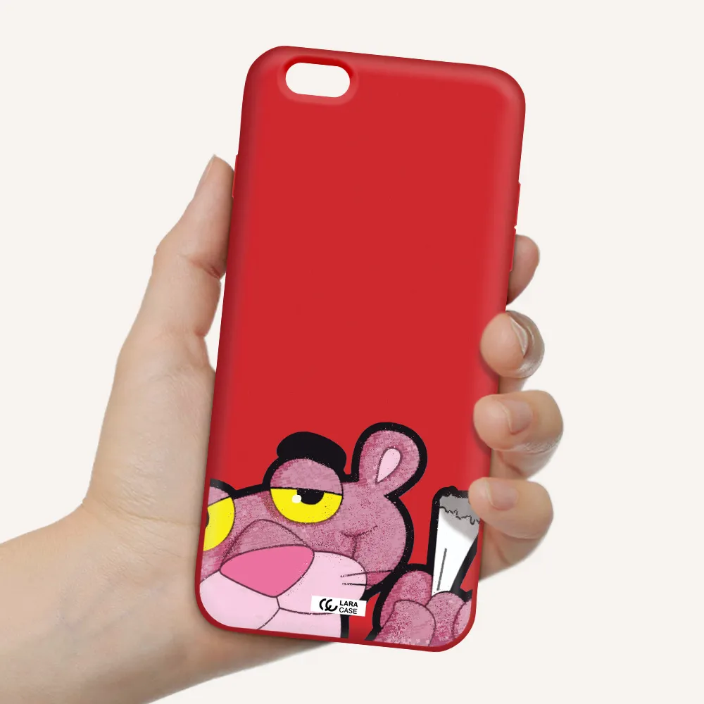 a cartoon of a pink bear Apple iPhone 6 plus Silicone Imperial Red Case