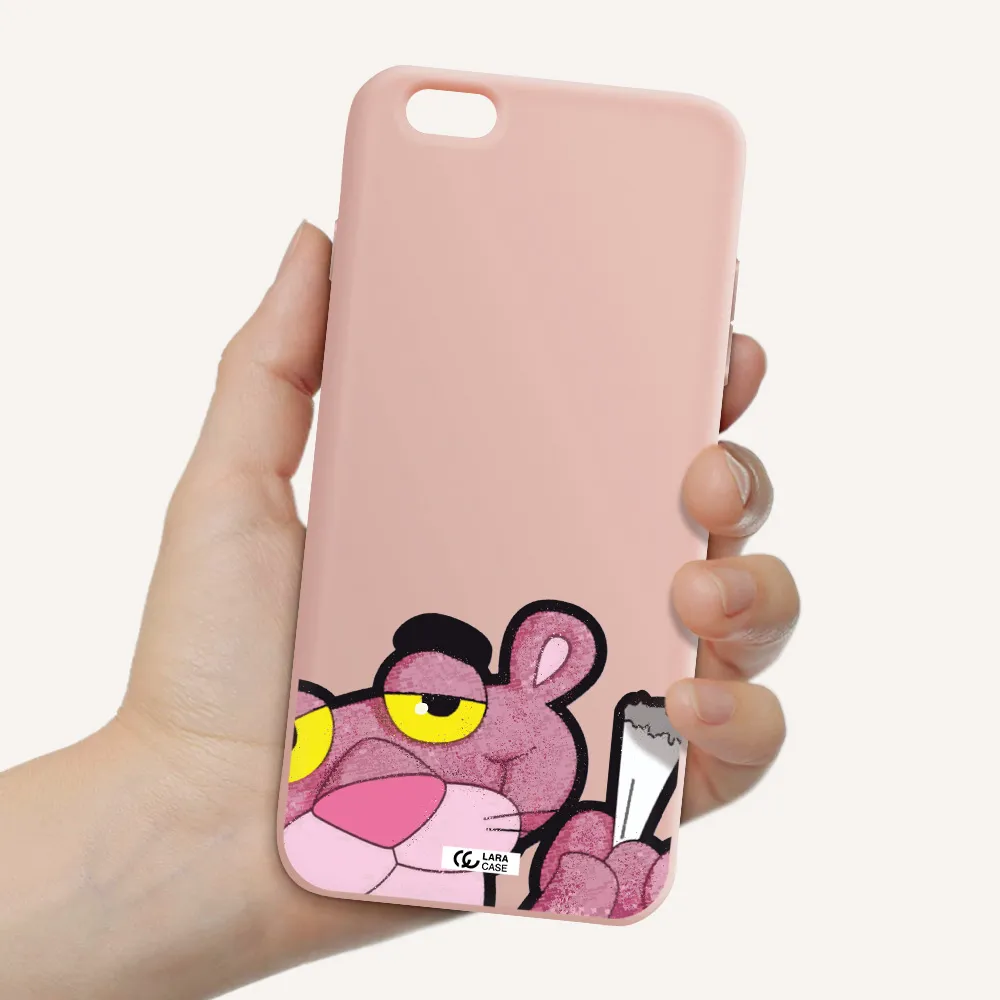 a cartoon of a pink bear Apple iPhone 6 plus Silicone pastel pink Case