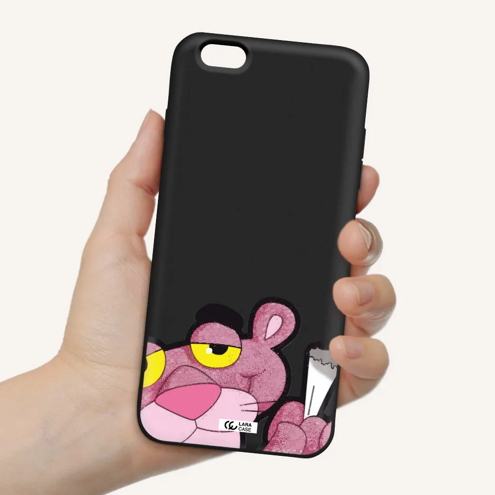 a cartoon of a pink bear Apple iPhone 6 s plus Silicone black Case