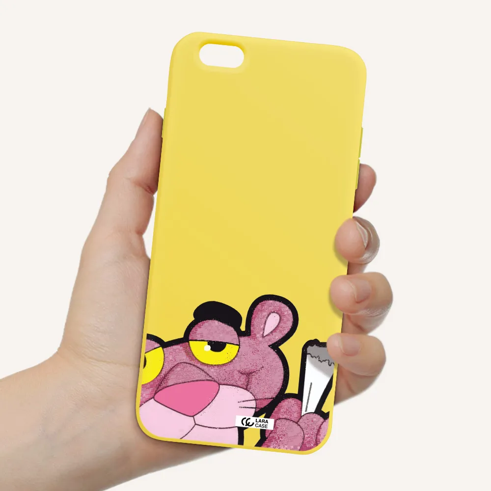 a cartoon of a pink bear Apple iPhone 6 s plus Silicone canary yellow Case