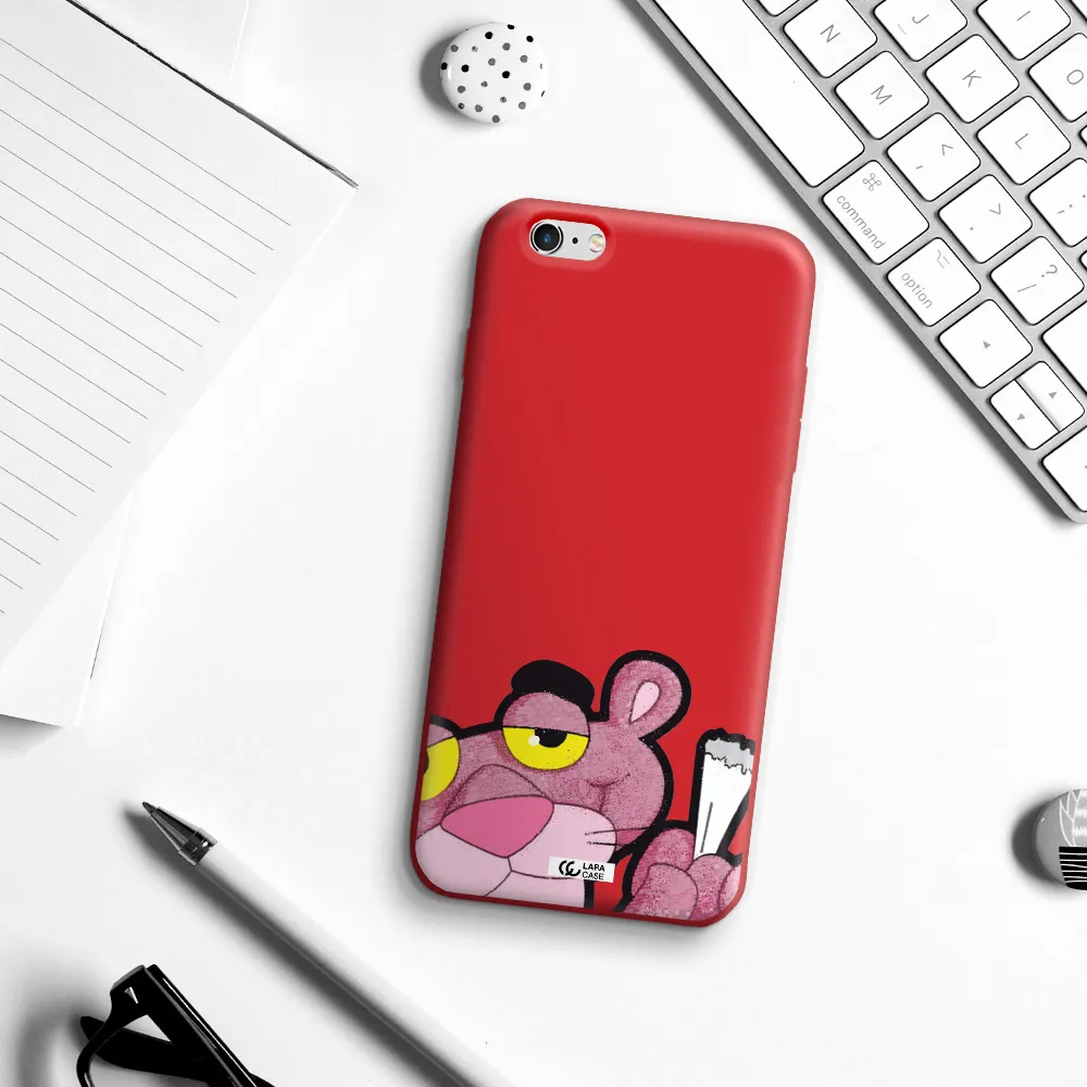 a cartoon of a pink bear Apple iPhone 6 s plus Silicone Imperial Red Case
