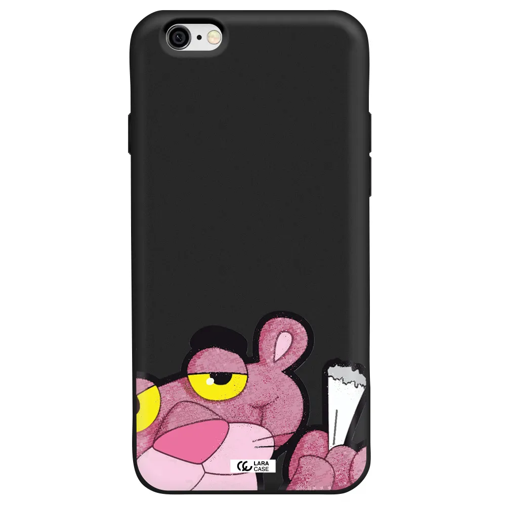 a cartoon of a pink bear Apple iPhone 6 Silicone black Case