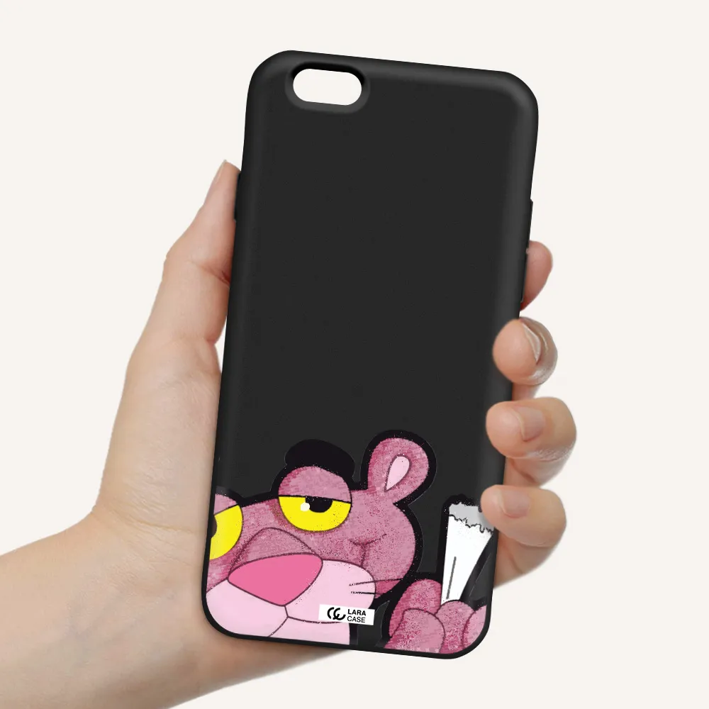 a cartoon of a pink bear Apple iPhone 6 Silicone black Case