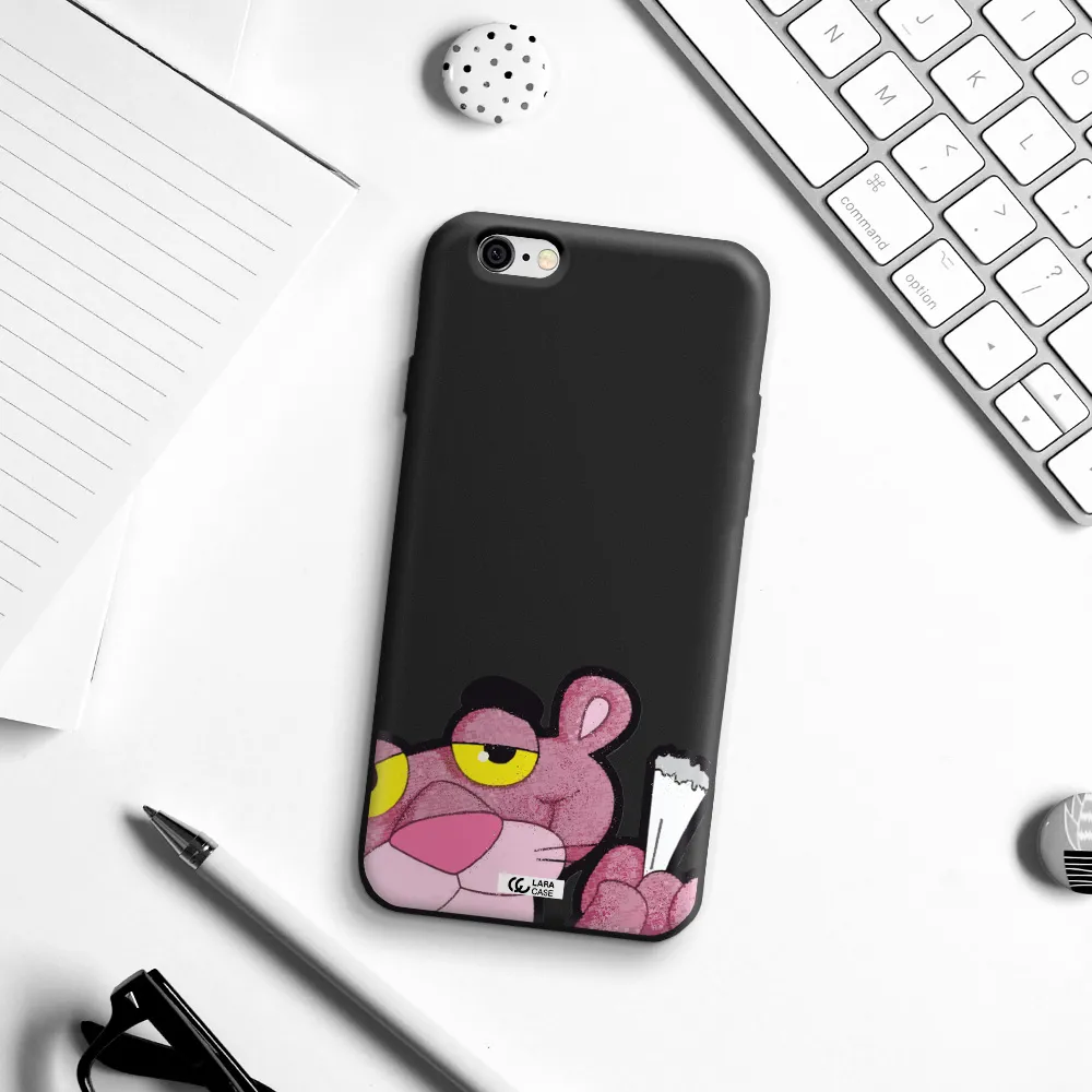 a cartoon of a pink bear Apple iPhone 6 Silicone black Case