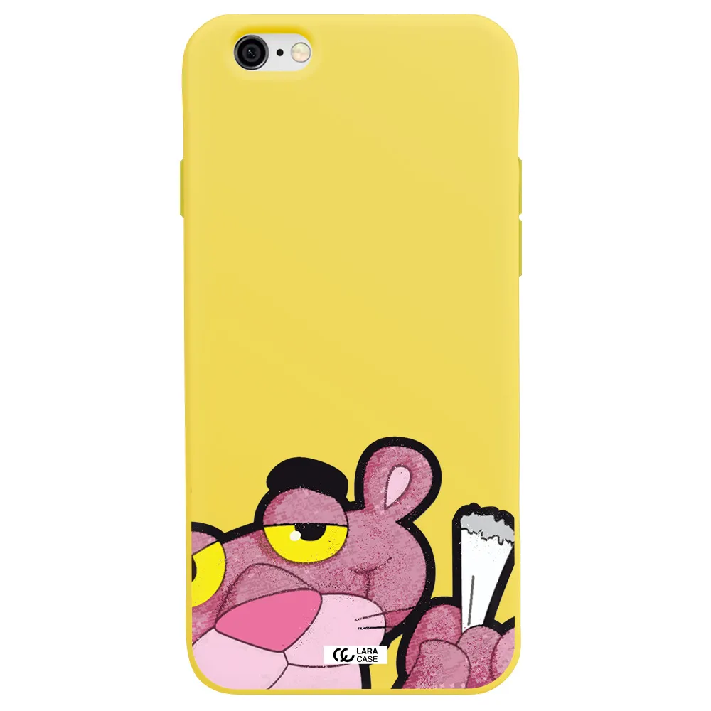 a cartoon of a pink bear Apple iPhone 6 Silicone canary yellow Case