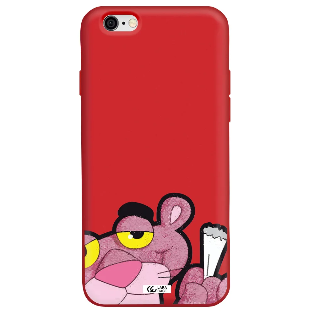 a cartoon of a pink bear Apple iPhone 6 Silicone Imperial Red Case