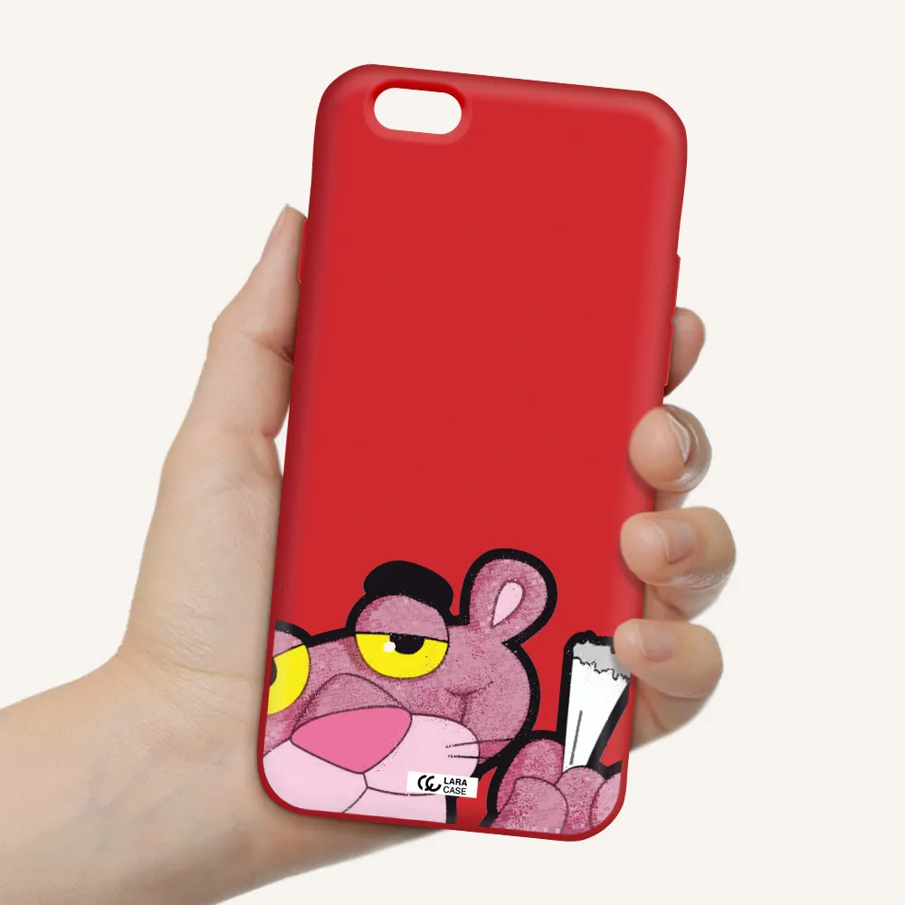 a cartoon of a pink bear Apple iPhone 6 Silicone Imperial Red Case