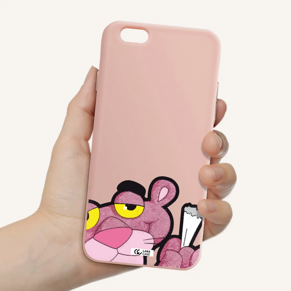 a cartoon of a pink bear Apple iPhone 6 Silicone pastel pink Case