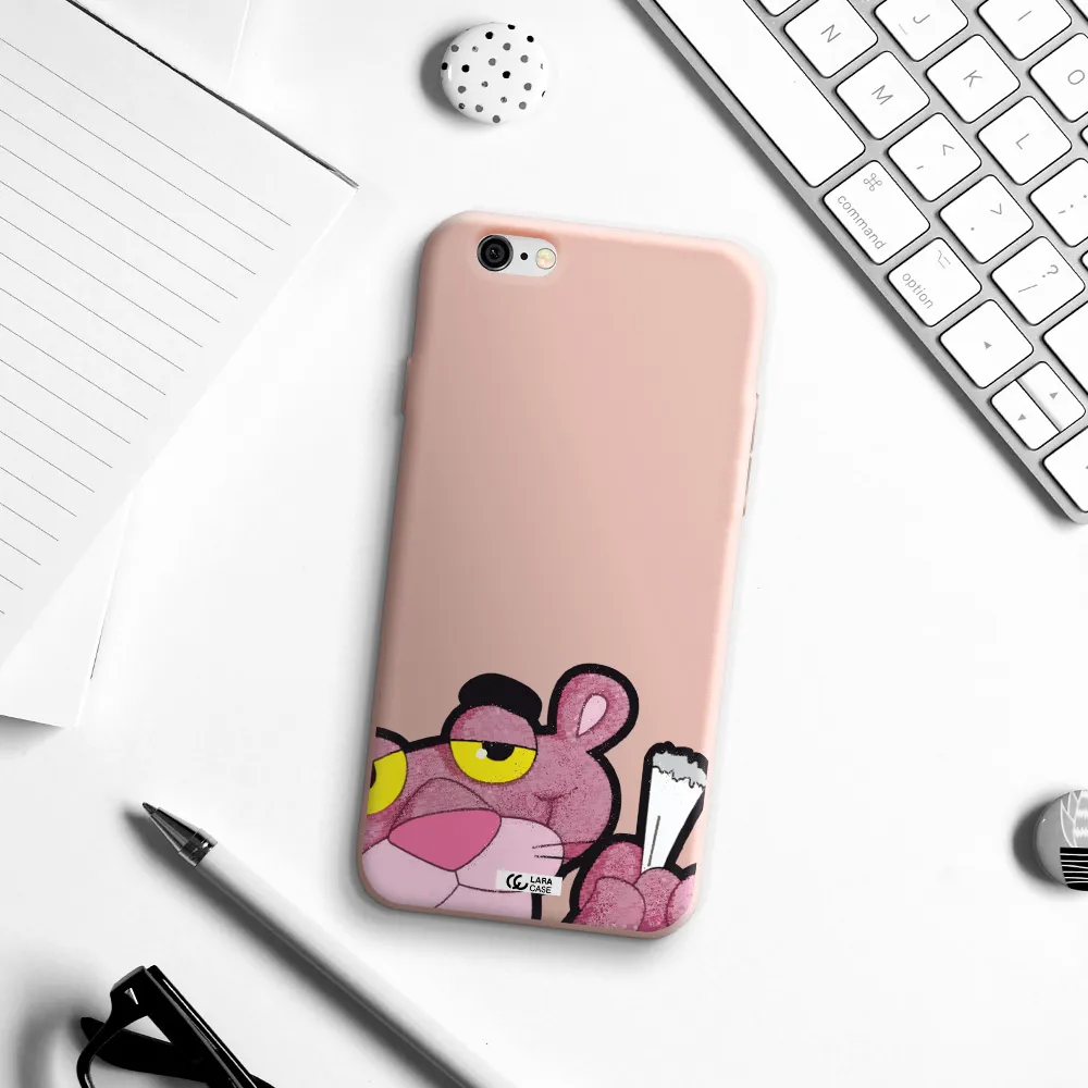 a cartoon of a pink bear Apple iPhone 6 Silicone pastel pink Case