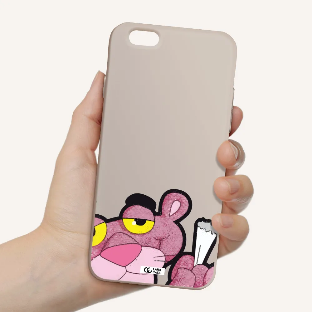 a cartoon of a pink bear Apple iPhone 6 Silicone Stone Case