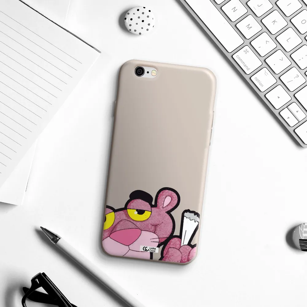 a cartoon of a pink bear Apple iPhone 6 Silicone Stone Case