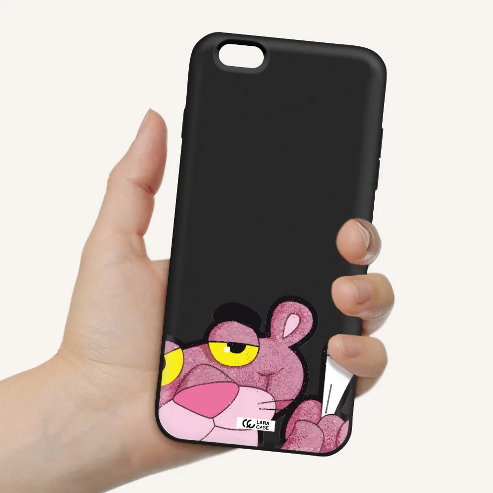 a cartoon of a pink bear Apple iPhone 6S Silicone black Case