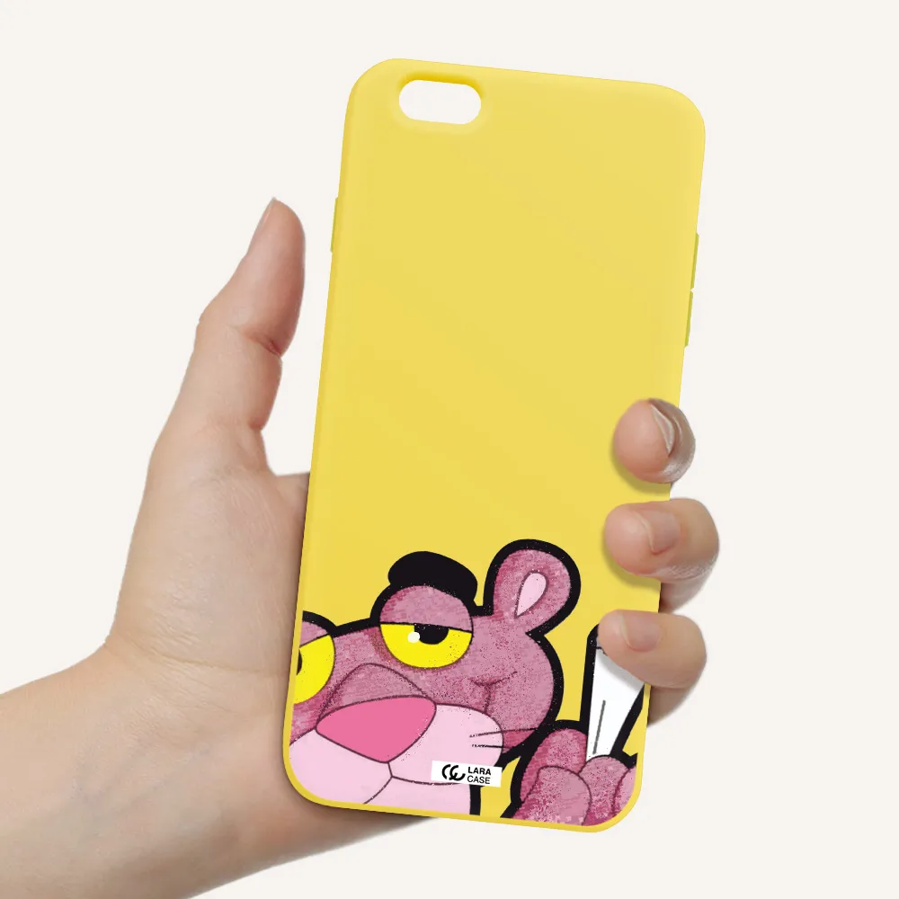 a cartoon of a pink bear Apple iPhone 6S Silicone canary yellow Case