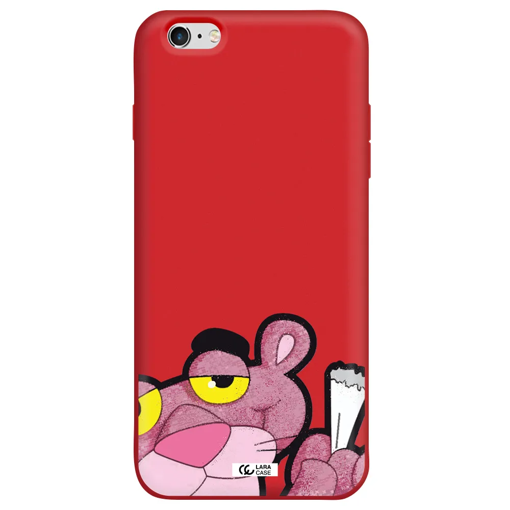 a cartoon of a pink bear Apple iPhone 6S Silicone Imperial Red Case