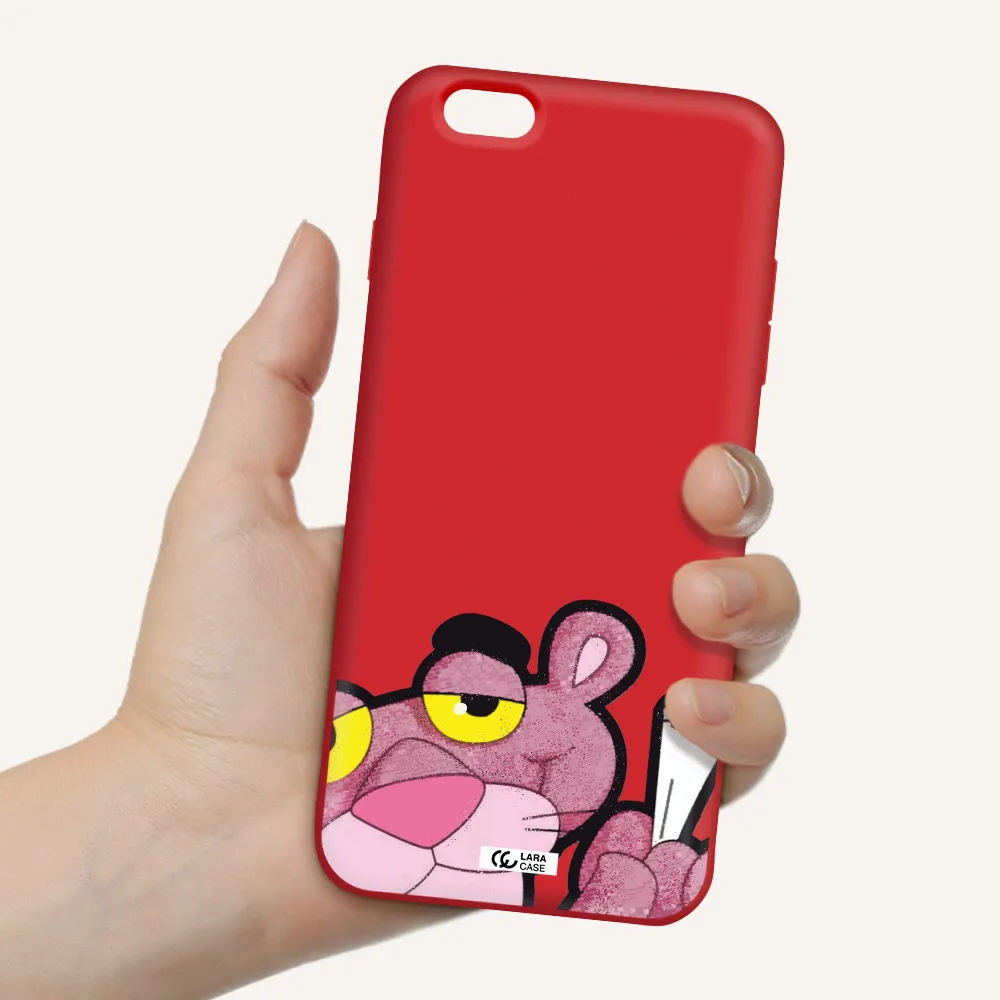 a cartoon of a pink bear Apple iPhone 6S Silicone Imperial Red Case