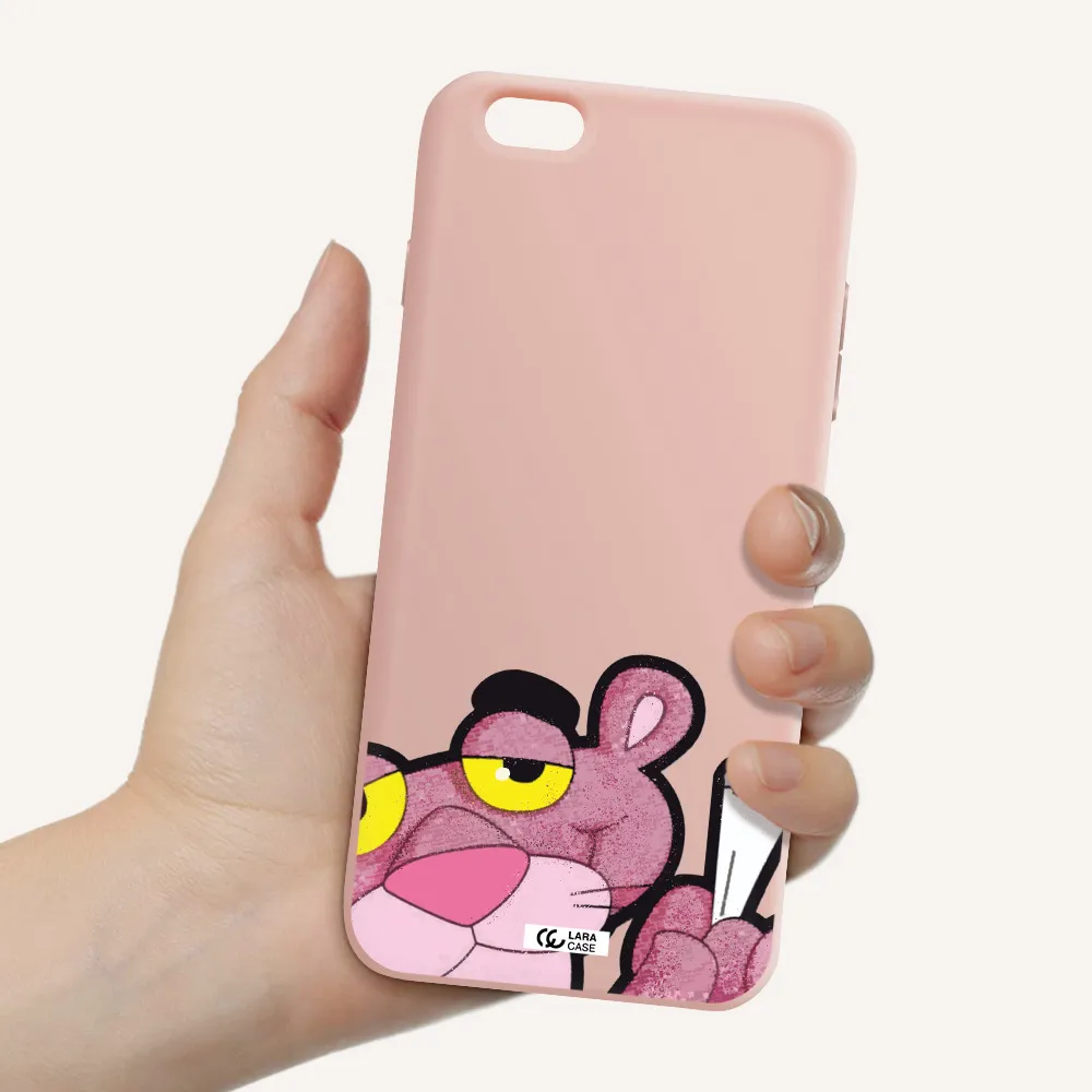 a cartoon of a pink bear Apple iPhone 6S Silicone pastel pink Case