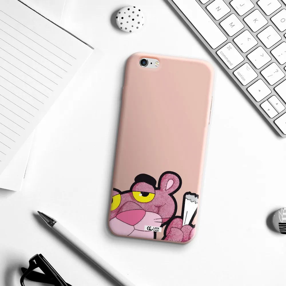 a cartoon of a pink bear Apple iPhone 6S Silicone pastel pink Case