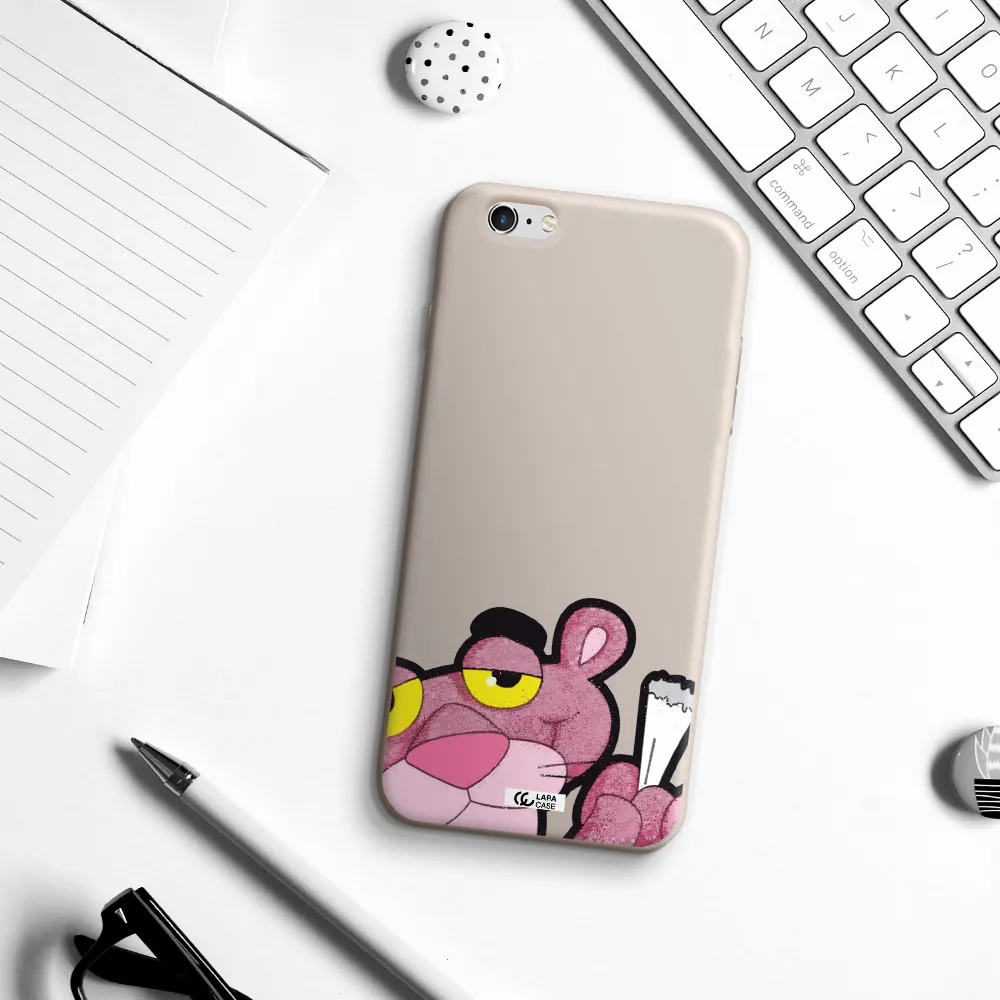 a cartoon of a pink bear Apple iPhone 6S Silicone Stone Case