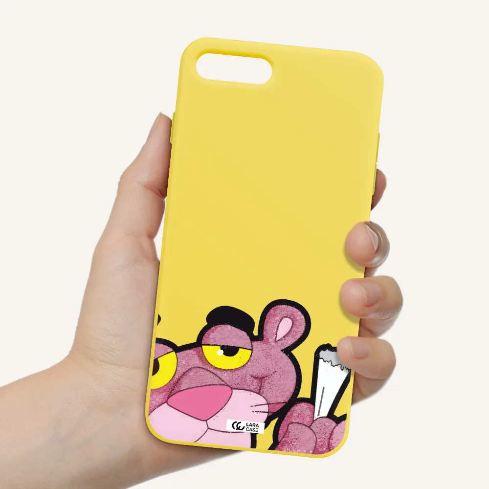 a cartoon of a pink bear Apple iPhone 7 plus Silicone canary yellow Case