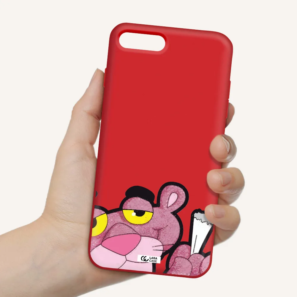 a cartoon of a pink bear Apple iPhone 7 plus Silicone Imperial Red Case