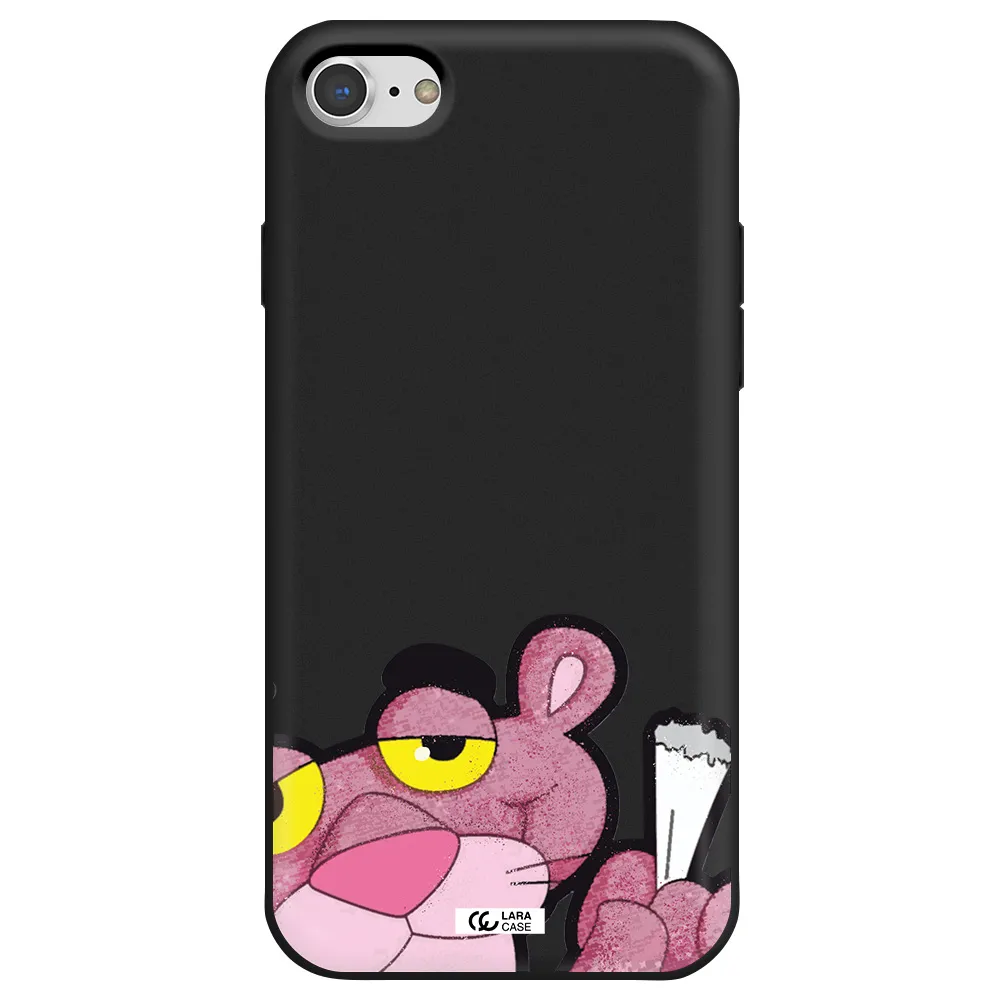 a cartoon of a pink bear Apple iPhone 7 Silicone black Case