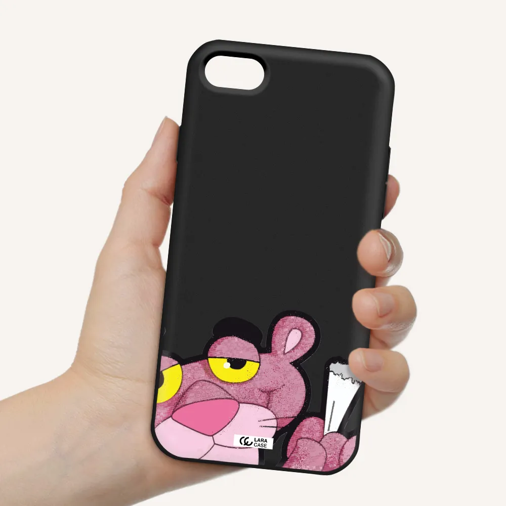 a cartoon of a pink bear Apple iPhone 7 Silicone black Case