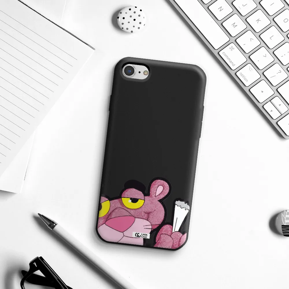 a cartoon of a pink bear Apple iPhone 7 Silicone black Case