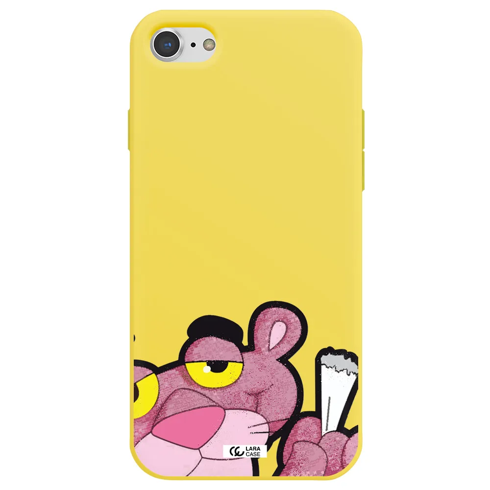 a cartoon of a pink bear Apple iPhone 7 Silicone canary yellow Case