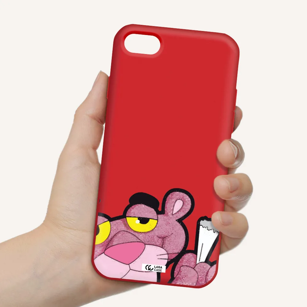 a cartoon of a pink bear Apple iPhone 7 Silicone Imperial Red Case