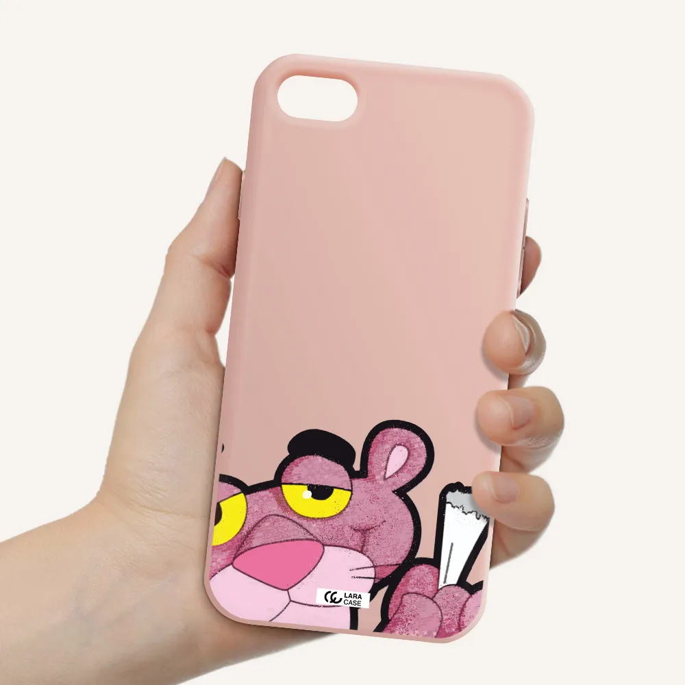 a cartoon of a pink bear Apple iPhone 7 Silicone pastel pink Case