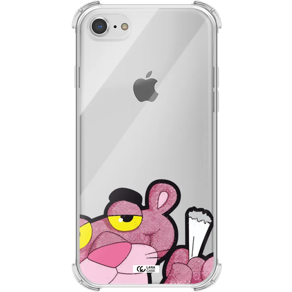 a cartoon of a pink bear Apple iPhone 8 Clear PC Case