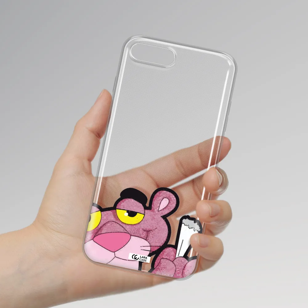 a cartoon of a pink bear Apple iPhone 8 plus Clear TPU Case