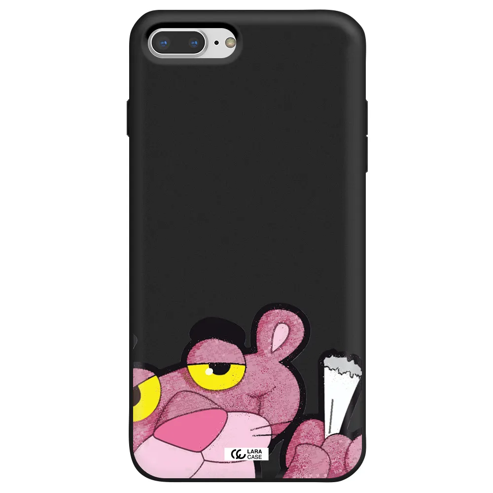 a cartoon of a pink bear Apple iPhone 8 plus Silicone black Case