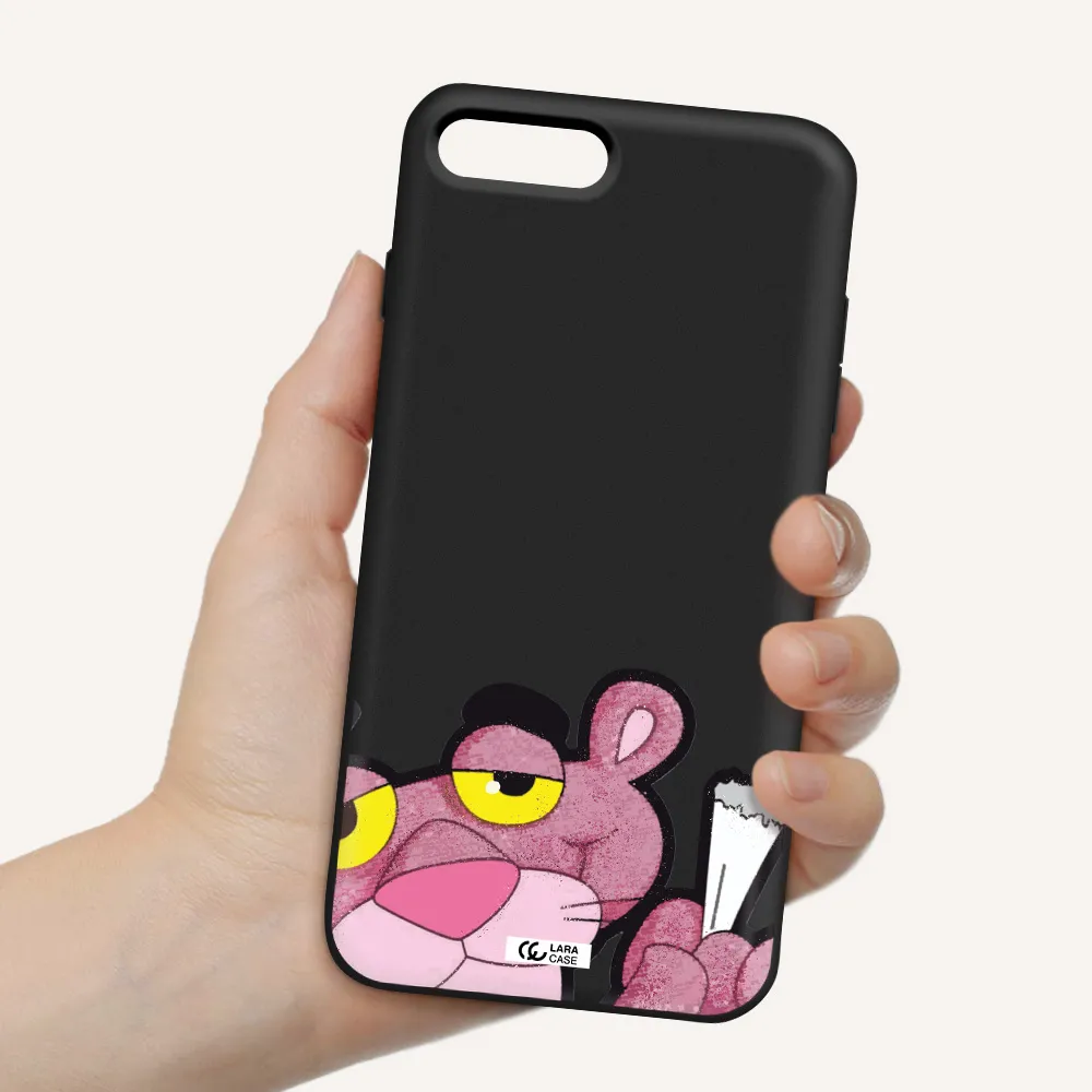a cartoon of a pink bear Apple iPhone 8 plus Silicone black Case