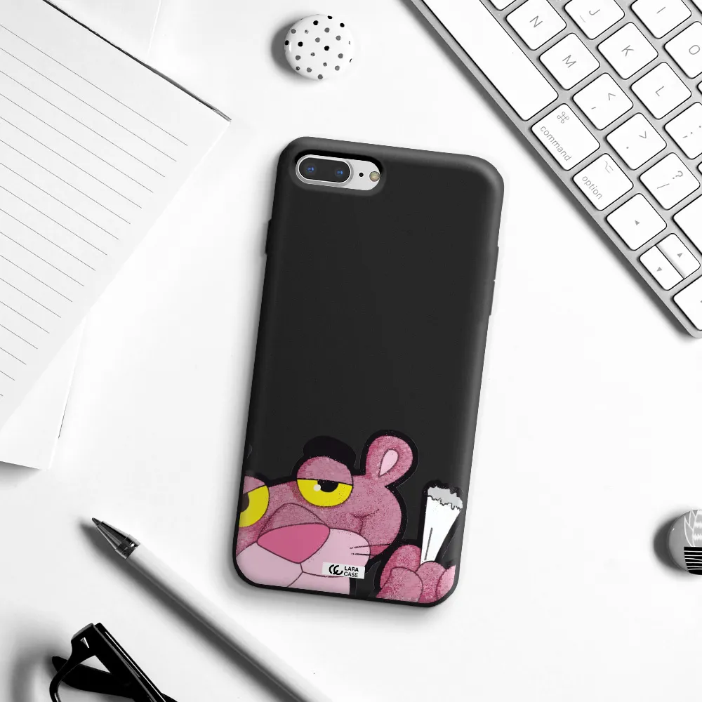 a cartoon of a pink bear Apple iPhone 8 plus Silicone black Case