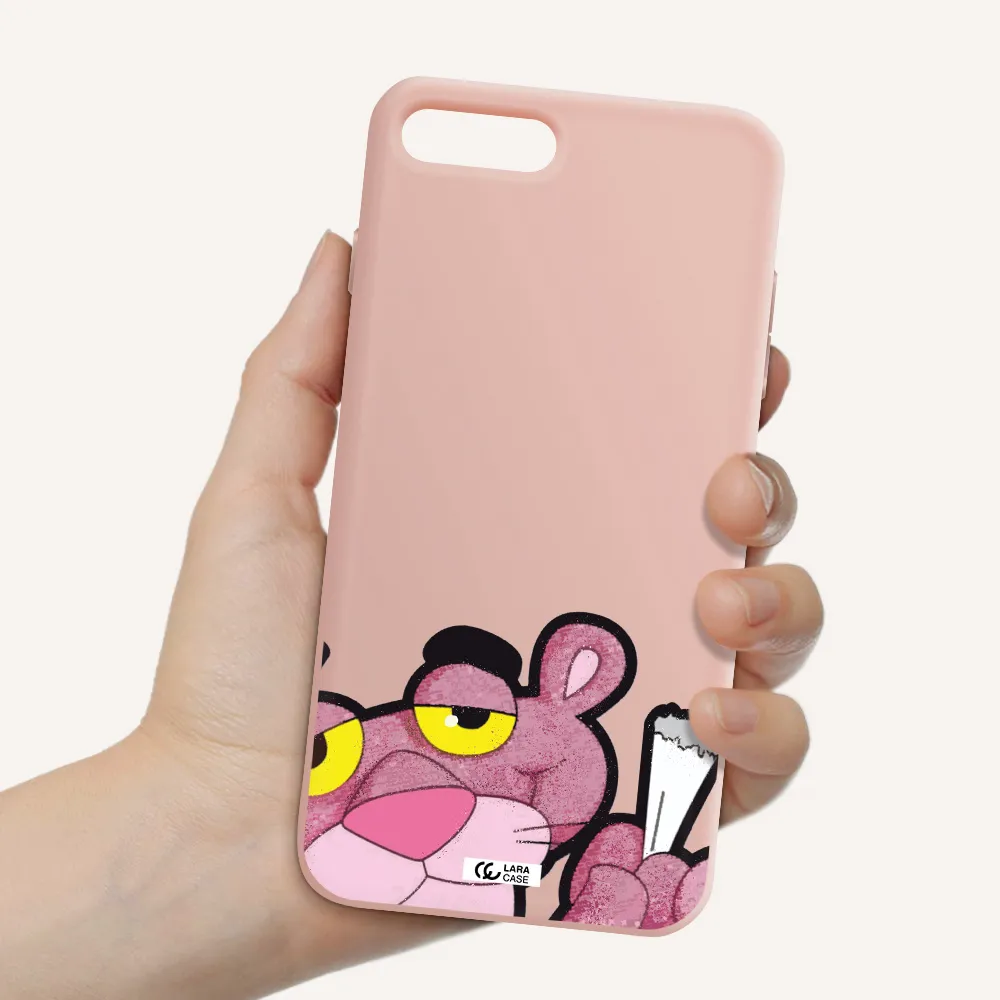 a cartoon of a pink bear Apple iPhone 8 plus Silicone pastel pink Case