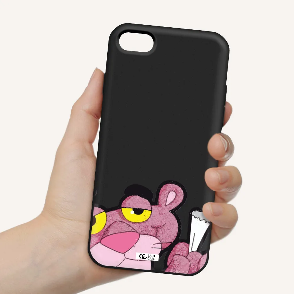 a cartoon of a pink bear Apple iPhone 8 Silicone black Case