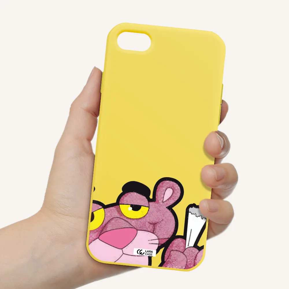 a cartoon of a pink bear Apple iPhone 8 Silicone canary yellow Case