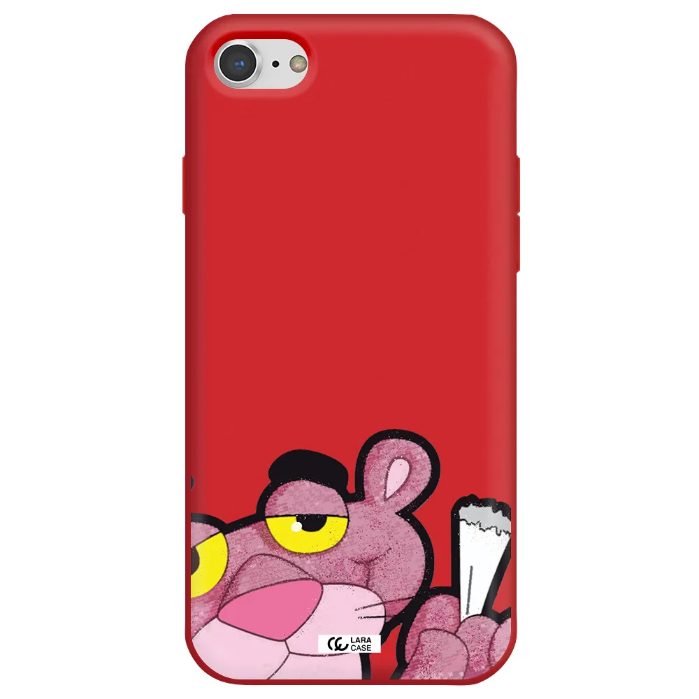 a cartoon of a pink bear Apple iPhone 8 Silicone Imperial Red Case