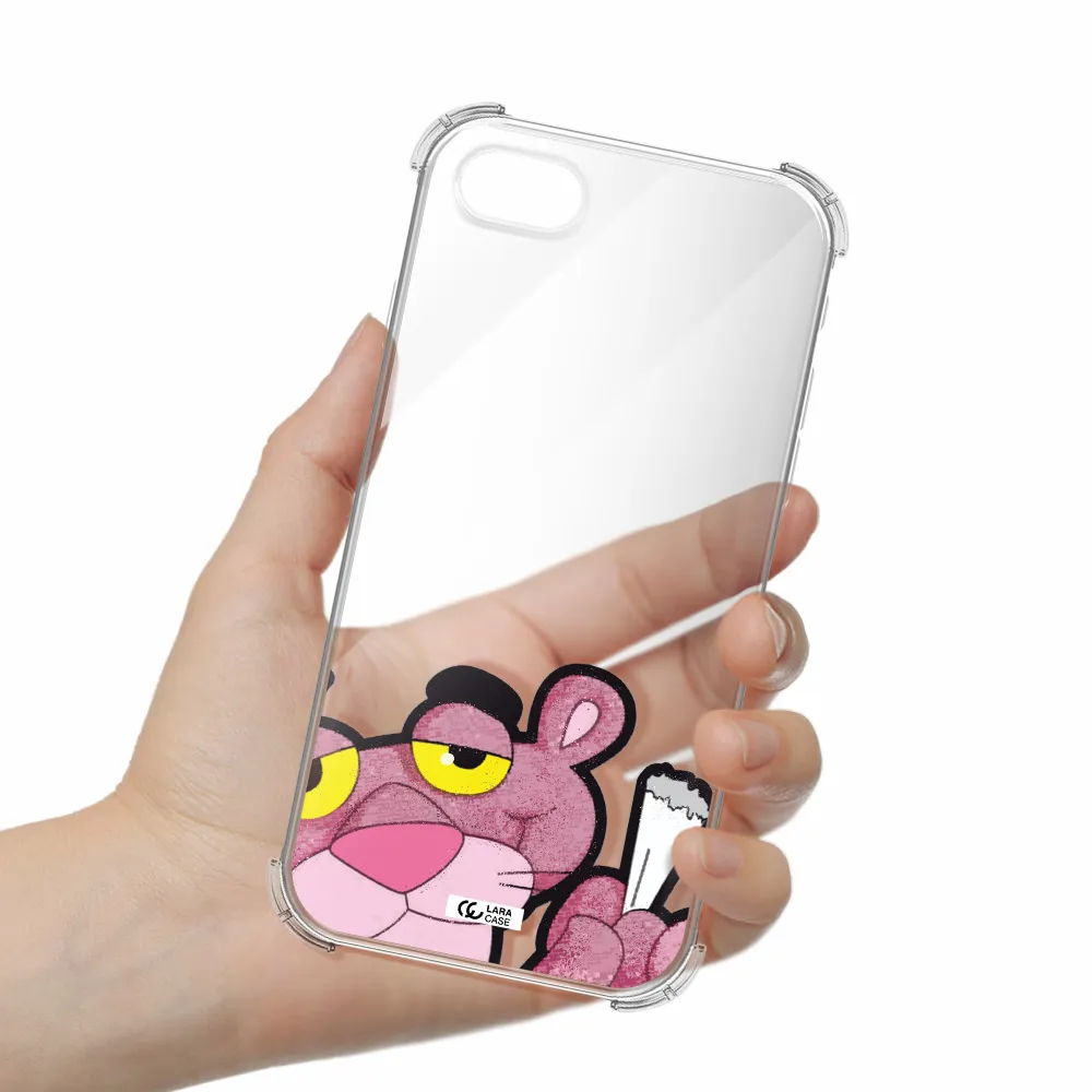 a cartoon of a pink bear Apple iPhone se 2020 Clear PC Case