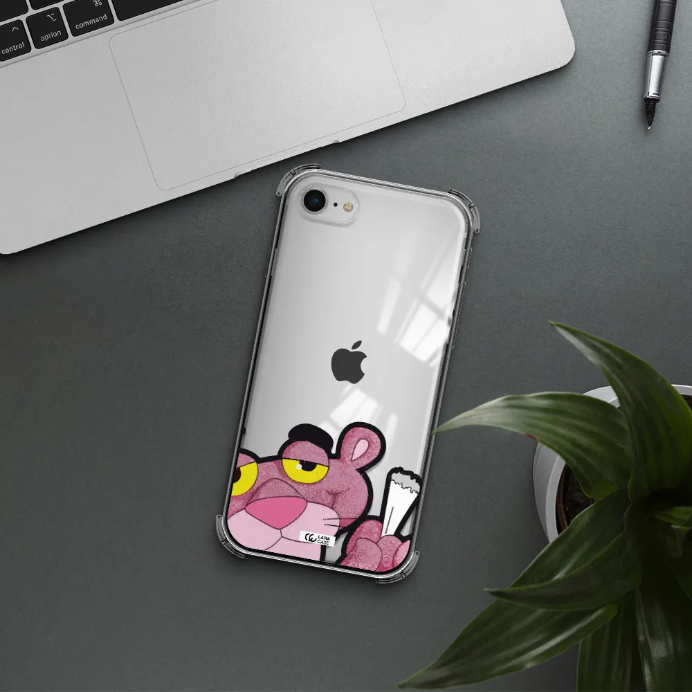 a cartoon of a pink bear Apple iPhone se 2020 Clear PC Case
