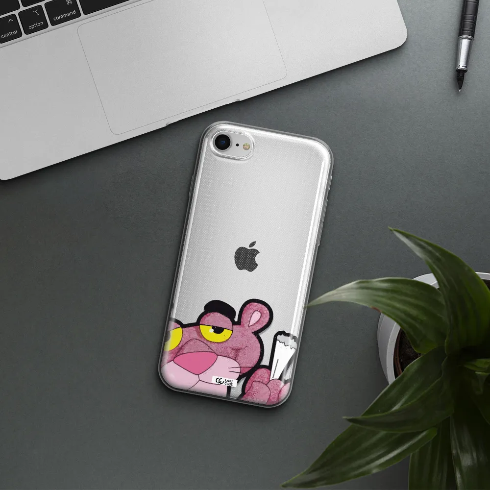 A Cartoon Of A Pink Bear Apple Iphone Se 2020 Clear Tpu Case