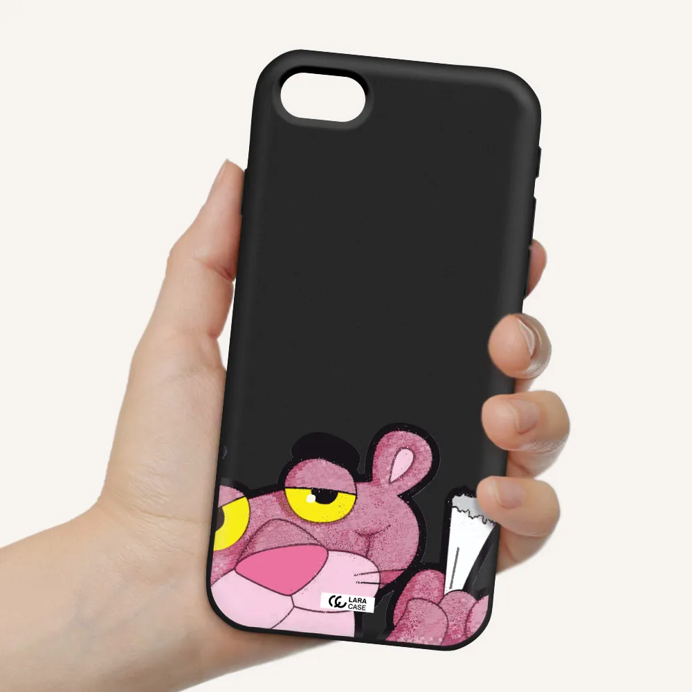 a cartoon of a pink bear Apple iPhone se 2020 Silicone black Case
