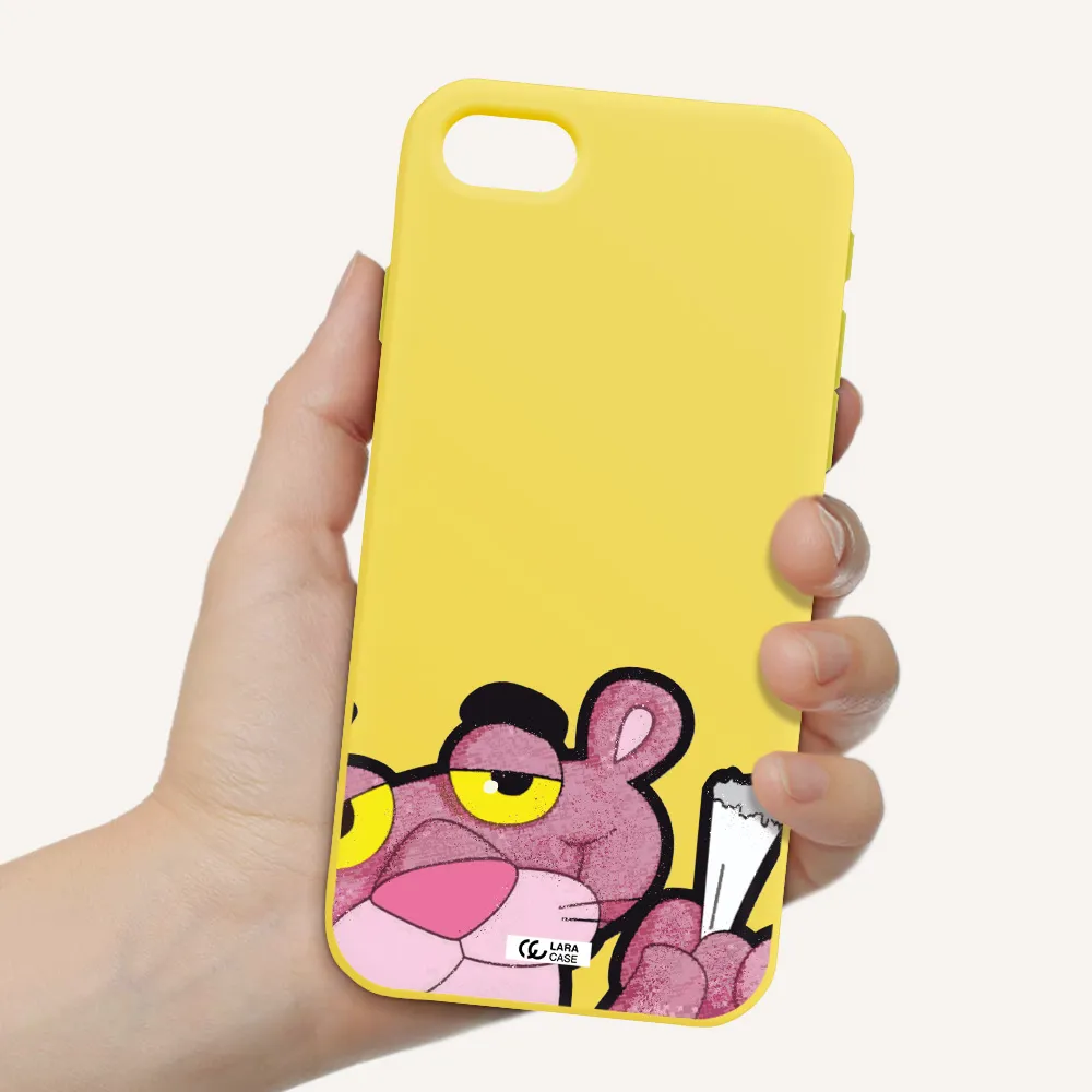 a cartoon of a pink bear Apple iPhone se 2020 Silicone canary yellow Case