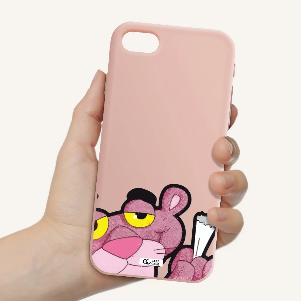 a cartoon of a pink bear Apple iPhone se 2020 Silicone pastel pink Case